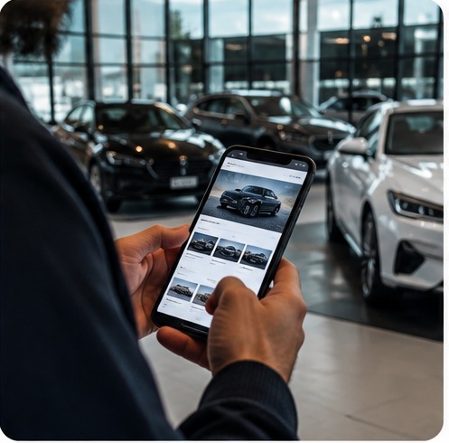 Pessoa a explorar stock automóvel num telemóvel