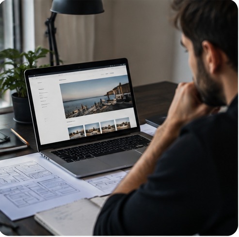 Pessoa a trabalhar num projeto digital num portátil